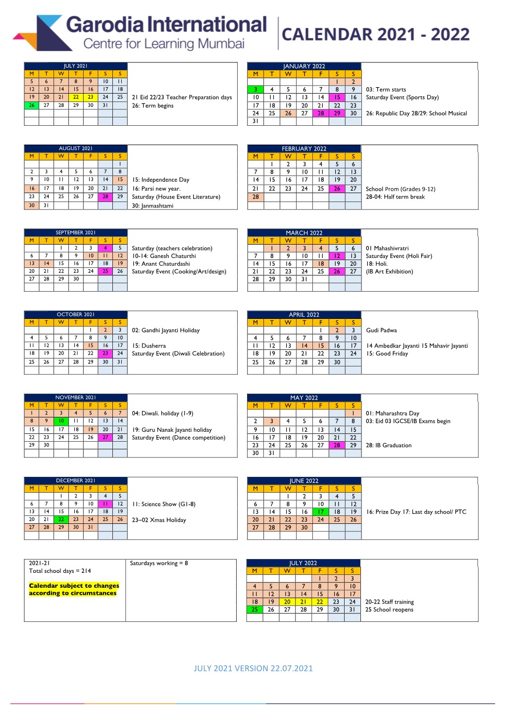 Download School Calendar 2021-2022