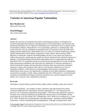 Varieties of American Popular Nationalism.” American Sociological Review 81(5):949-980