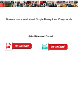 Nomenclature Worksheet Simple Binary Ionic Compounds