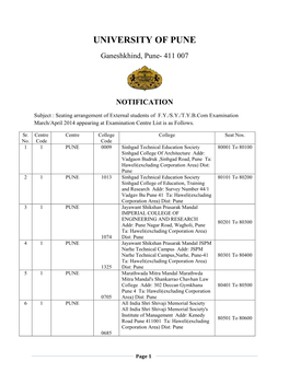 Pune, Nagar & Nashik External Seating Arrangement April 2014