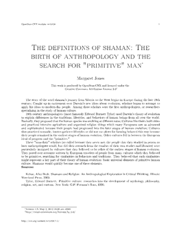 The Definitions of Shaman: the Birth of Anthropology and the Search for "Primitive" Man∗