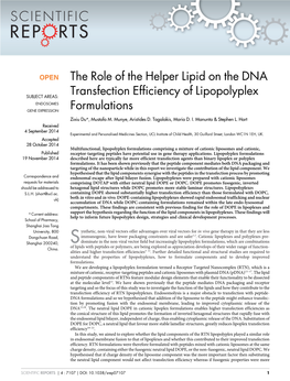 The Role of the Helper Lipid on the DNA Transfection Efficiency of Lipopolyplex 21