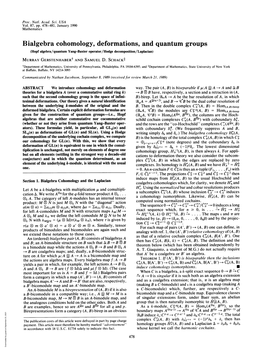 Bialgebra Cohomology, Deformations, and Quantum Groups (Hopf Algebra/Quantum Yang-Baxter Operator/Hodge Decomposition/Laplacian) MURRAY Gerstenhabert and SAMUEL D