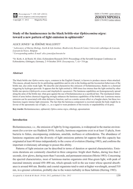 Study of the Luminescence in the Black Brittle-Star Ophiocomina Nigra: Toward a New Pattern of Light Emission in Ophiuroids*