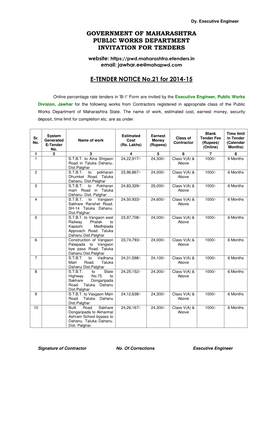 Government of Maharashtra Public Works Department Invitation for Tenders