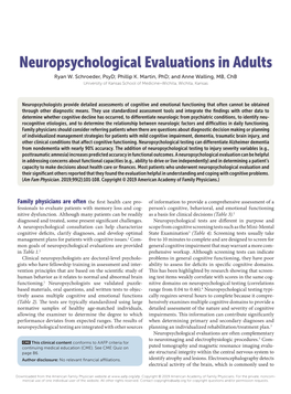 Neuropsychological Evaluations in Adults Ryan W