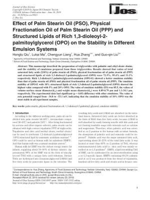 PSO), Physical Fractionation Oil of Palm Stearin Oil (PPP