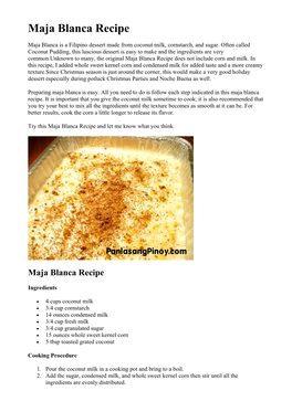 Maja Blanca Recipe