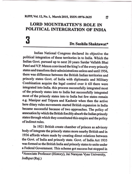 Lord Mountbatten's Role in Political Intergration Of