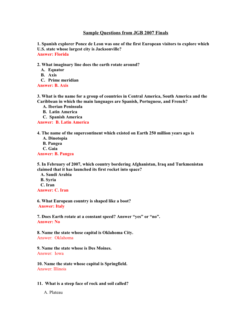 Sample Questions from JGB 2007 Finals