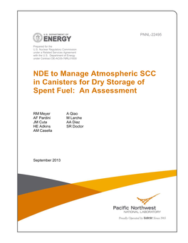 NDE to Manage Atmospheric SCC in Canisters for Dry Storage of Spent Fuel: an Assessment