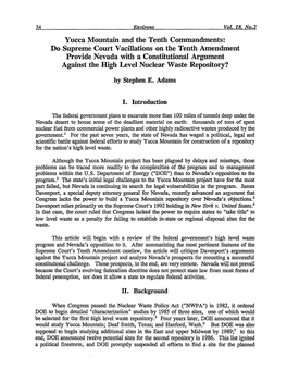 Do Supreme Court Vacillations on the Tenth Amendment Provide Nevada with a Constitutional Argument Against the High Level Nuclear Waste Repository? by Stephen E