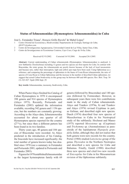 Status of Ichneumonidae (Hymenoptera: Ichneumonoidea) in Cuba