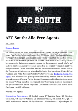 AFC South: Alle Free Agents