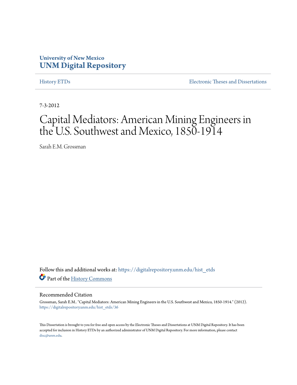 American Mining Engineers in the US Southwest and Mexico, 1850-1914