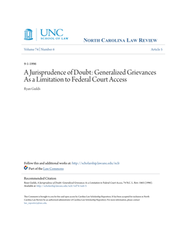 Generalized Grievances As a Limitation to Federal Court Access Ryan Guilds