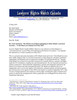 Canada's Legal Obligation to Provide Full Redress 22 May 2019 Mr. Mark
