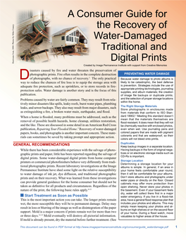 A Consumer Guide for the Recovery of Water-Damaged Traditional and Digital Prints