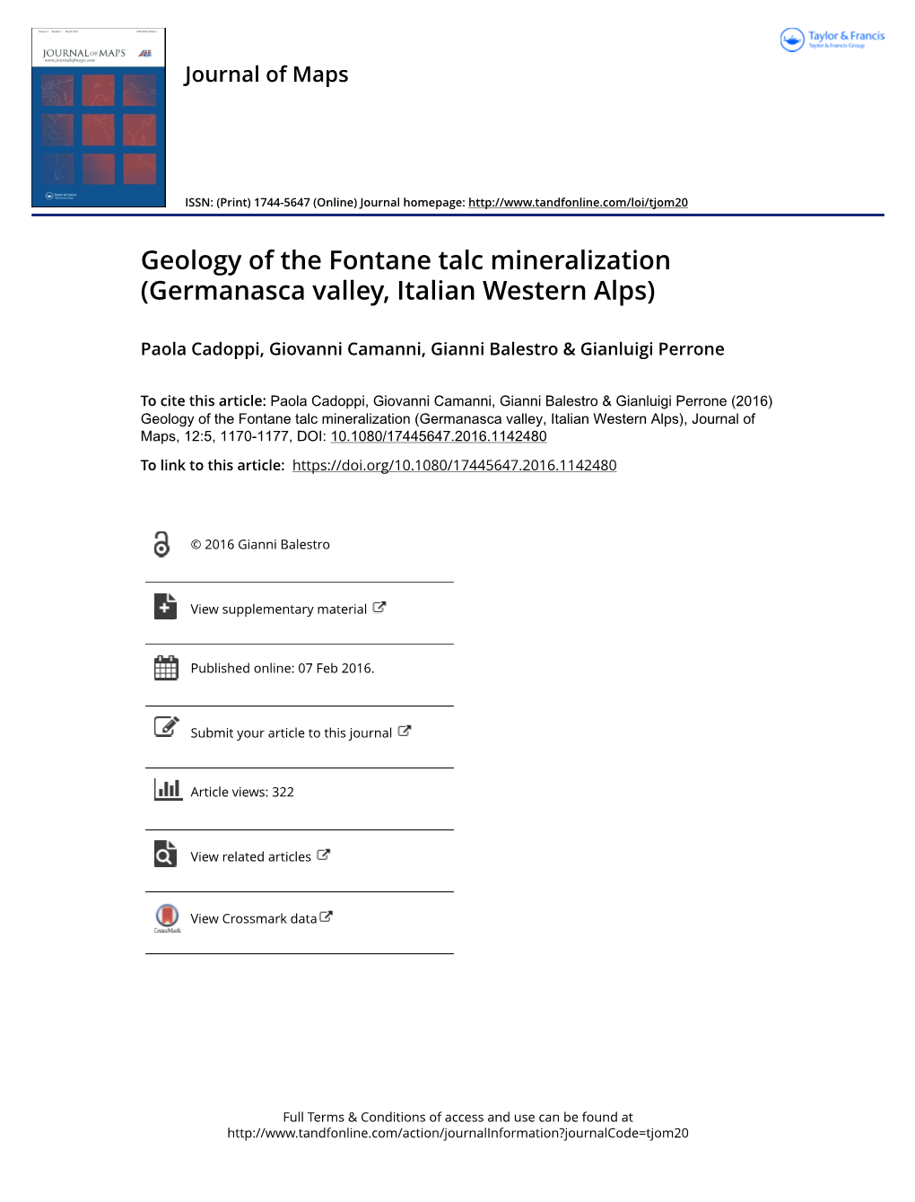 Geology of the Fontane Talc Mineralization (Germanasca Valley, Italian Western Alps)