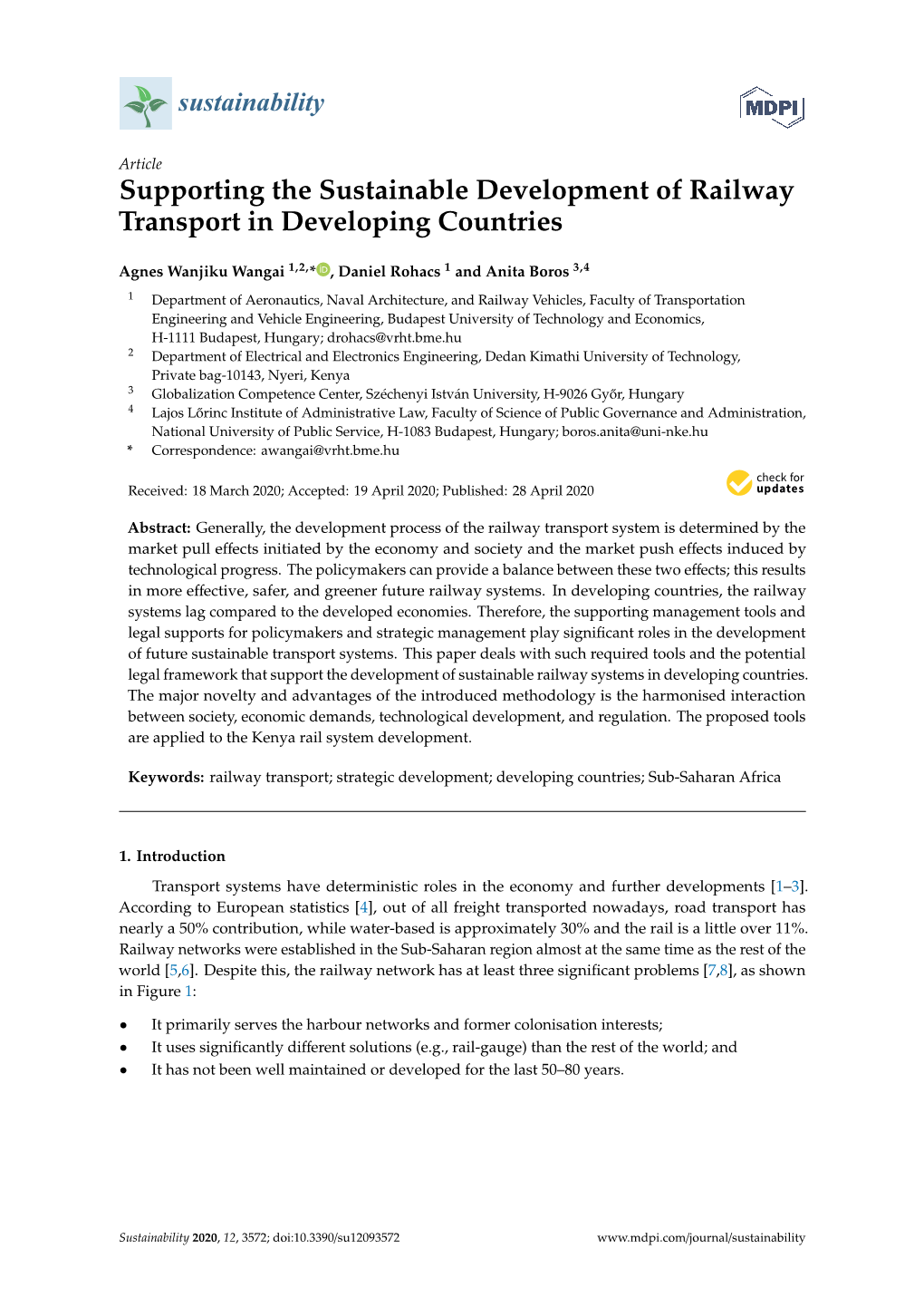 Supporting the Sustainable Development of Railway Transport in Developing Countries