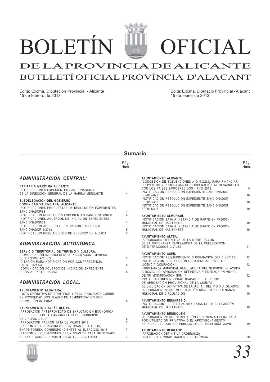 Boletín Oficial De La Provincia De Alicante Butlletí Oficial Província D'alacant