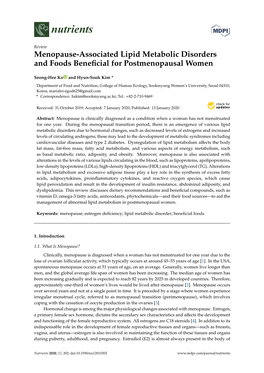 Menopause-Associated Lipid Metabolic Disorders and Foods Beneﬁcial for Postmenopausal Women