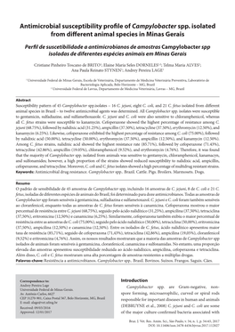 Antimicrobial Susceptibility Profile of Campylobacter Spp. Isolated from Different Animal Species in Minas Gerais