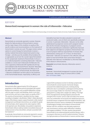 Hemorrhoid Management in Women: the Role of Tribenoside+ Lidocaine