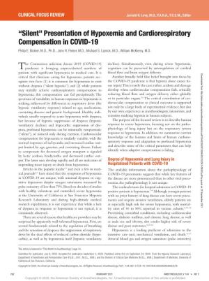 Presentation of Hypoxemia and Cardiorespiratory Compensation in COVID-19 Philip E