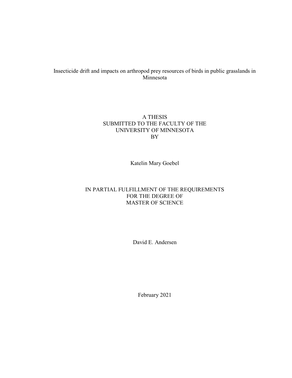 Insecticide Drift and Impacts on Arthropod Prey Resources of Birds in Public Grasslands in Minnesota