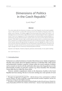 Dimensions of Politics in the Czech Republic*