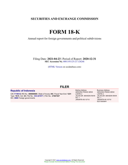 Republic of Indonesia Form 18-K Filed 2021-04-23