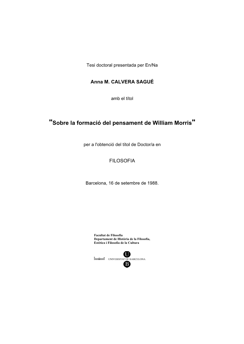 "Sobre La Formació Del Pensament De William Morris"