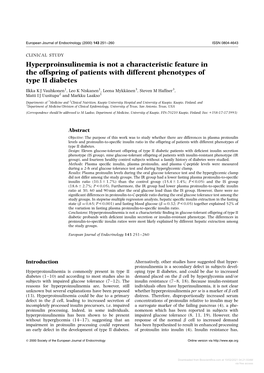 Hyperproinsulinemia Is Not a Characteristic Feature in the Offspring of Patients with Different Phenotypes of Type II Diabetes