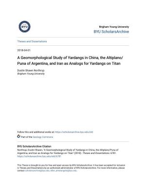 A Geomorphological Study of Yardangs in China, the Altiplano/ Puna of Argentina, and Iran As Analogs for Yardangs on Titan