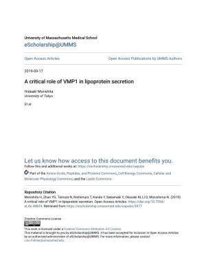 A Critical Role of VMP1 in Lipoprotein Secretion