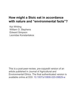 How Might a Stoic Eat in Accordance with Nature and “Environmental Facts”?