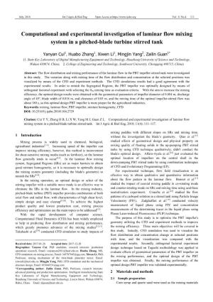 Computational and Experimental Investigation of Laminar Flow Mixing System in a Pitched-Blade Turbine Stirred Tank