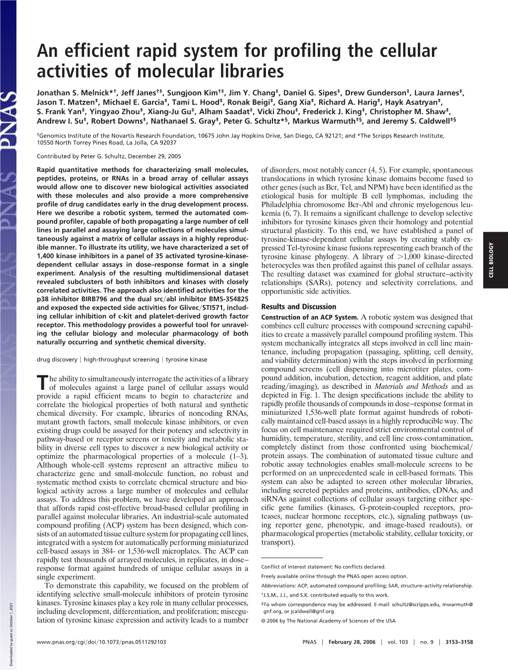 An Efficient Rapid System for Profiling the Cellular Activities of Molecular Libraries