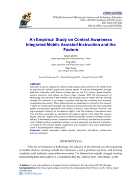 An Empirical Study on Context Awareness Integrated Mobile Assisted Instruction and the Factors