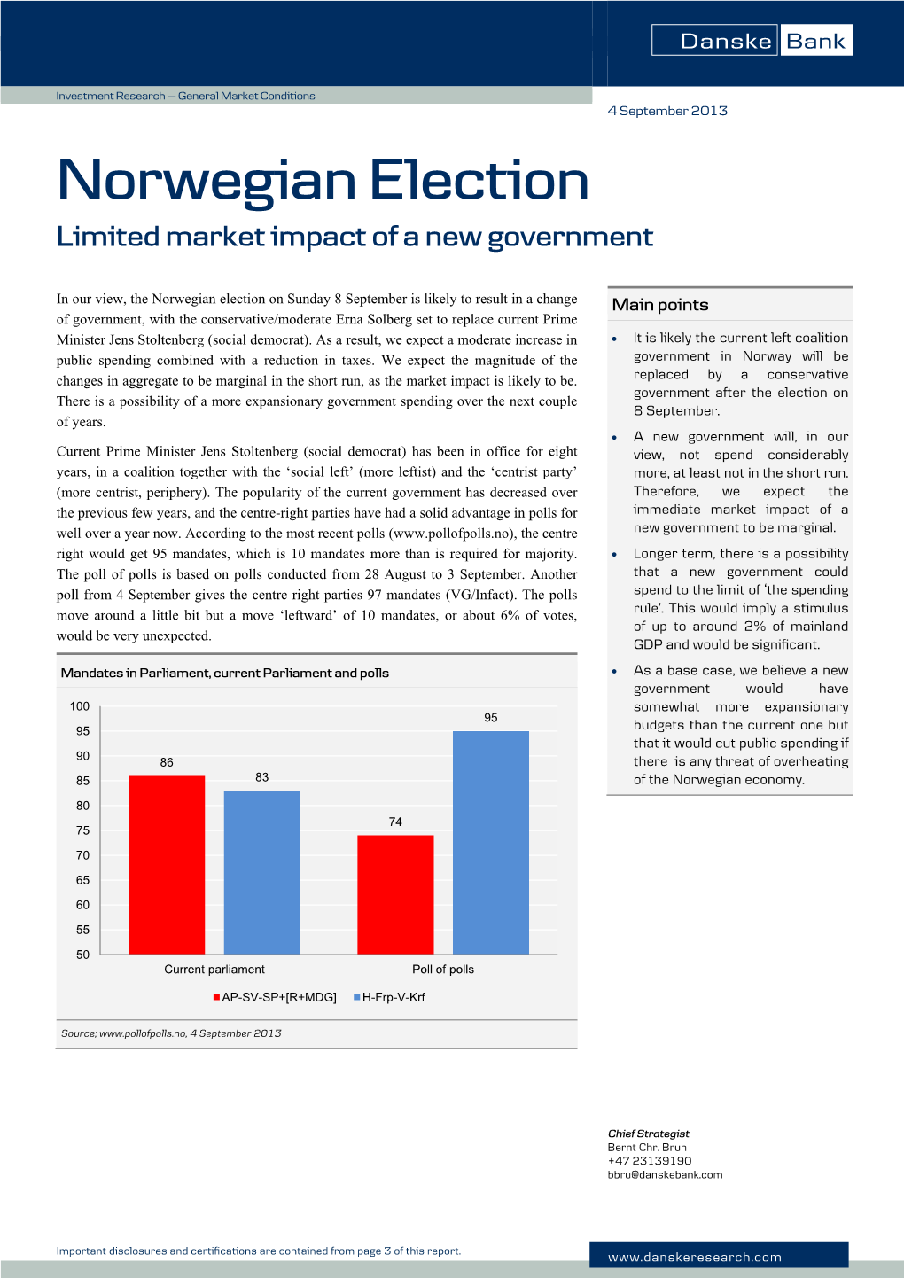 Norwegian Election Limited Market Impact of a New Government