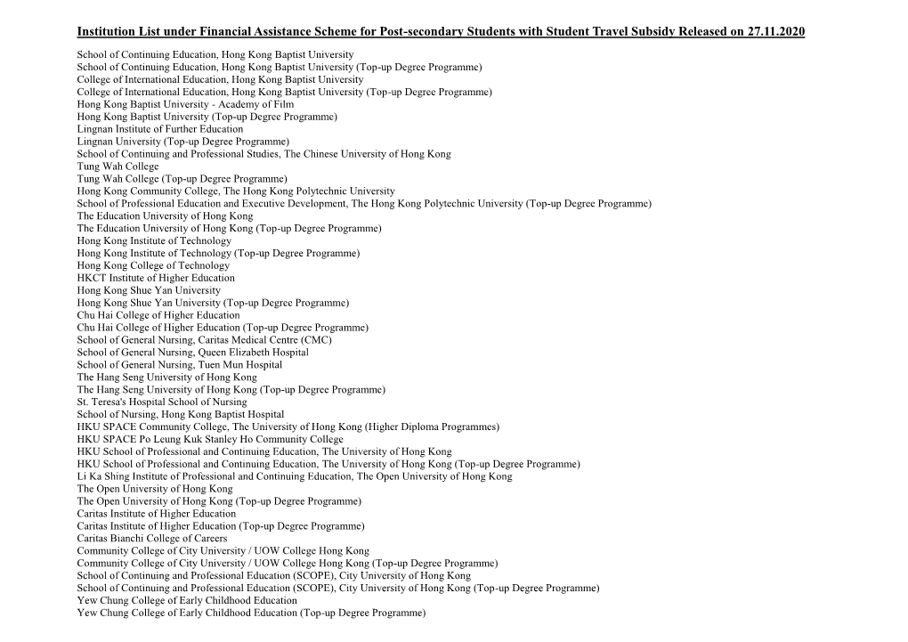 Institutions Under Local Student Finance Scheme