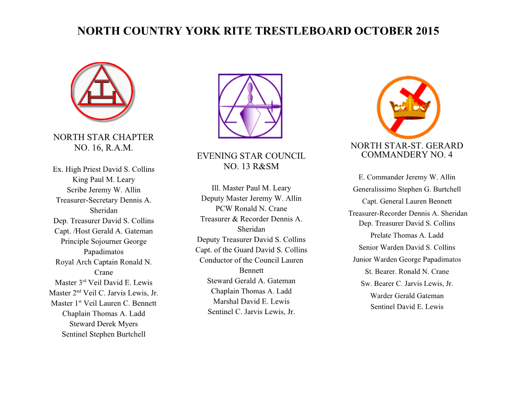 North Country York Rite Trestleboard October 2015