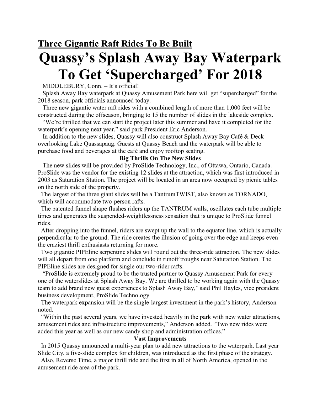 Quassy's Splash Away Bay Waterpark To