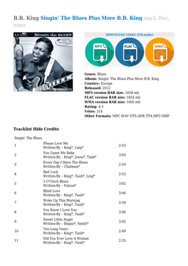 BB King Singin' the Blues Plus More BB King Mp3