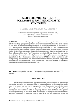 In-Situ Polymerisation of Polyamide 12 for Thermoplastic Composites