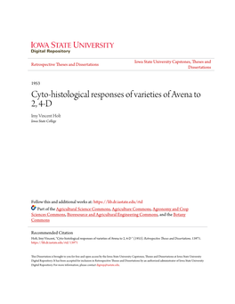 Cyto-Histological Responses of Varieties of Avena to 2, 4-D Imy Vincent Holt Iowa State College