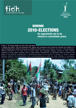 BURUNDI 2010-Elections an Opportunity Not to Be Missed to Consolidate Peace