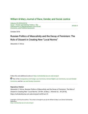 Russian Politics of Masculinity and the Decay of Feminism: the Role of Dissent in Creating New "Local Norms"