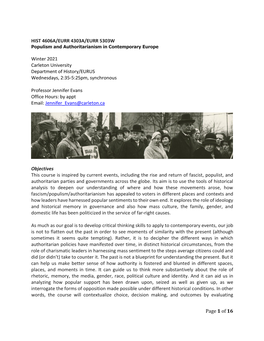 HIST 4606A/EURR 4303A/EURR 5303W Populism and Authoritarianism in Contemporary Europe